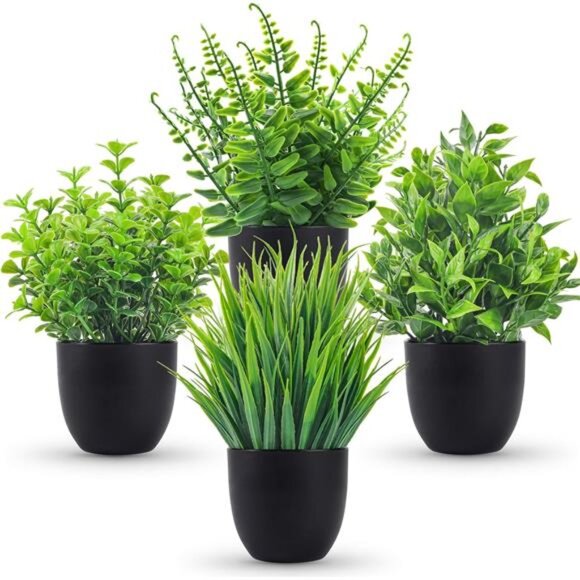 Fake Plants 4Packs Artificial Plants Small FauxPlants Black Bathroom Accessories - Picture 1 of 7